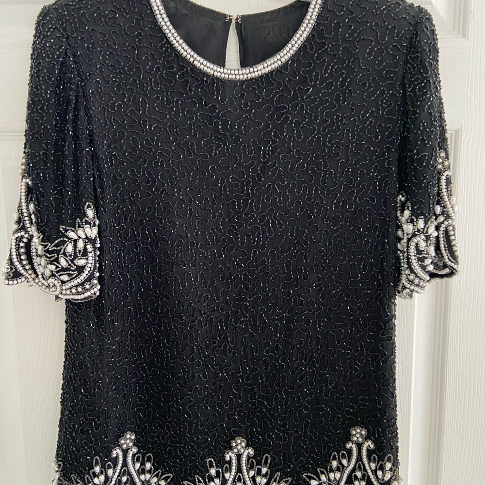 Chic Black Beaded Women's Blouse
